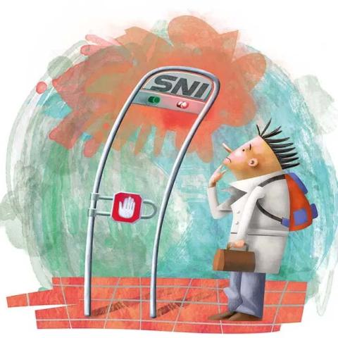 child looking at a sign